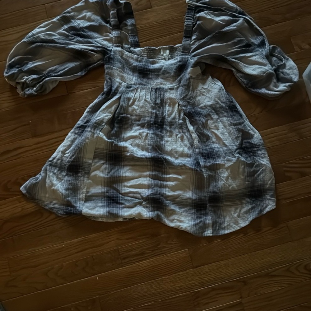 Urban Outfitters Plaid Puff Sleeve Mini Dress in Black and White